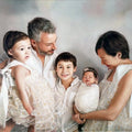 Your Forever Painting custom family portrait featuring parents and three children in soft pastel tones, ideal for personalized home decor gifts.